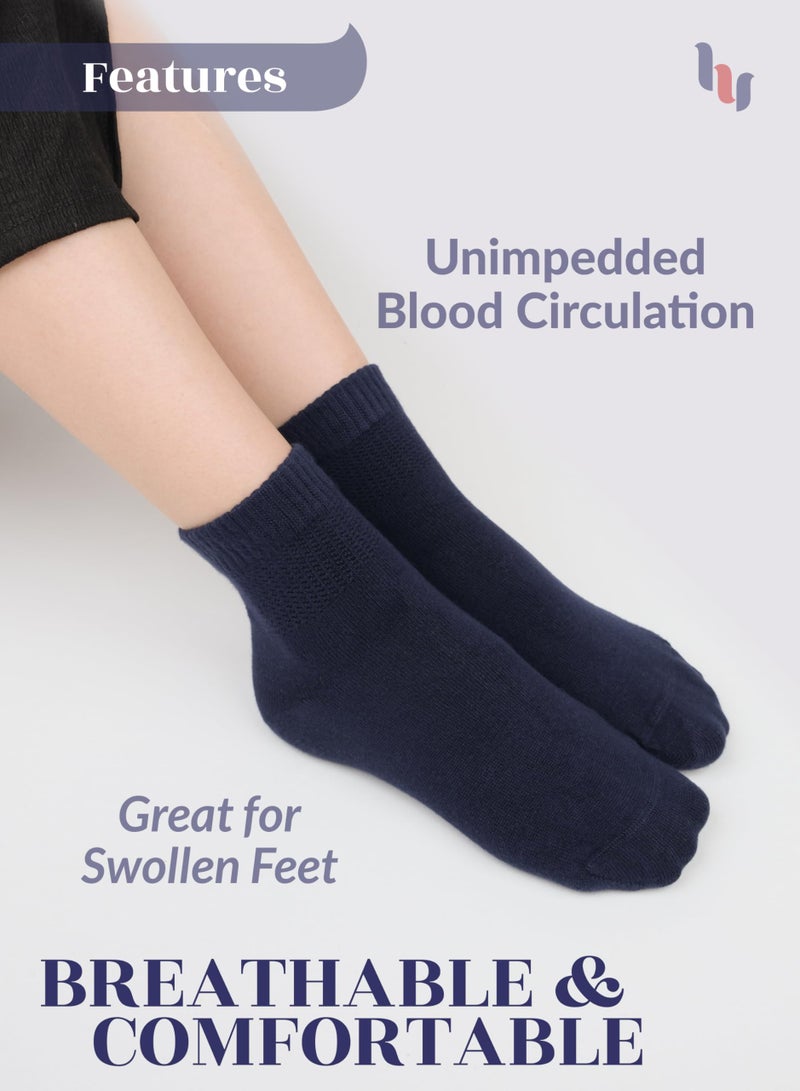 Hugh Ugoli Women's Rayon Ankle Loose Fit Diabetic Socks, Soft, Seamless Toe, Wide Stretchy, Non-Binding Top, 3 Pairs, Navy Blue, Shoe Size: 6-9 - Image 5